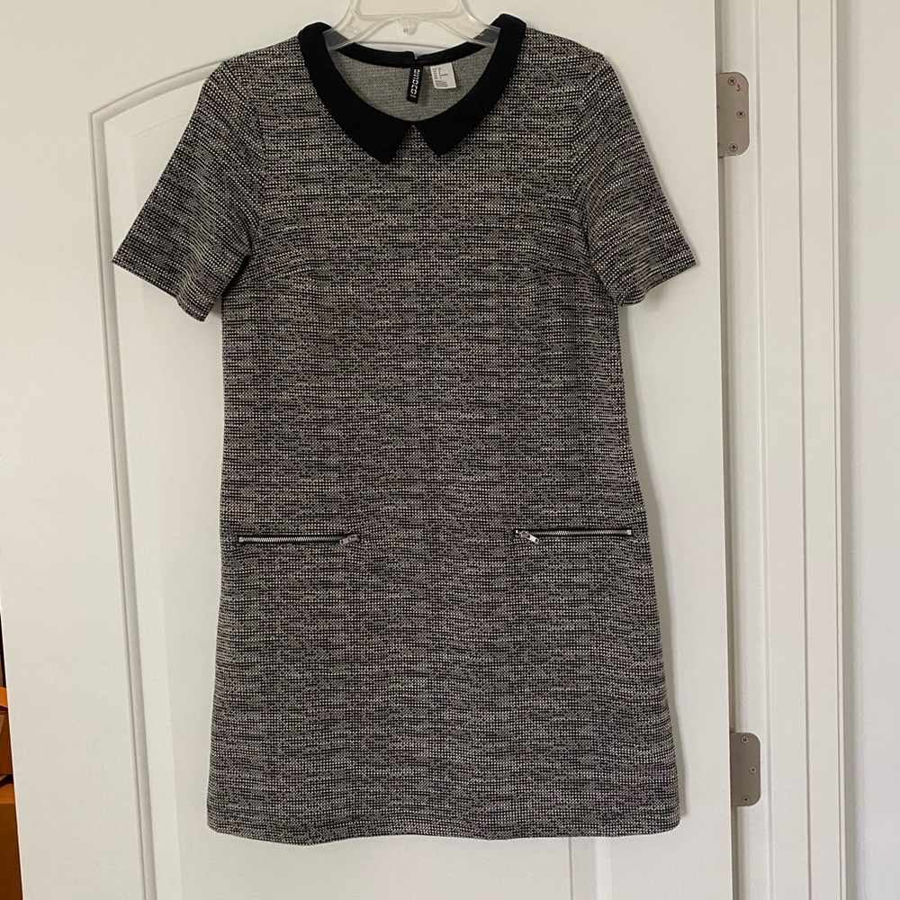 Collard Short Sleeve Textured Dress